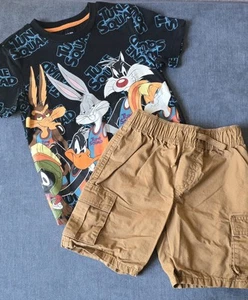 Space Jam Looney Tunes Shirt & Tumble Road Cargo Shorts – Boys Size 4/5 & 5 - Picture 1 of 8