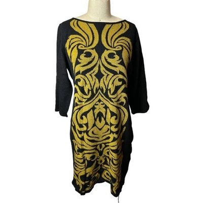 Nine West Black Mustard 3/4 Sleeve Knit Dress Women's Size L - image 1 of 4