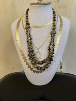 JUEGO DE COLLAR Y PENDIENTES COLGANTES ANUDADOS OJO DE TIGRE GRADUADOS DE DOS CAPAS Foto 1 de 4