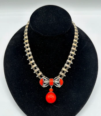 Jakob Bengel Czechslovakia Necklace Art Deco Dangle Orange Galalith Machine Age - Image 1 of 4