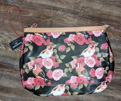 NUEVO CON ETIQUETAS Cavalcanti Negro Rosa Cuero Italiano Estampado Floral Bolso Cosmético Muñequera Foto 1 de 4