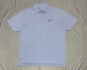 Peter Millar Polo Shirt Mens Large Blue White Striped Summer Comfort Stretch - Picture 1 of 12