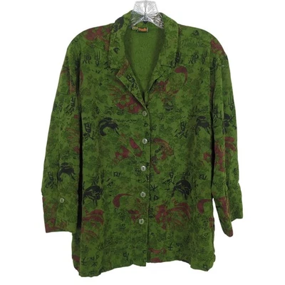 Винтажный Tianello зеленый женщин блузка XS 100% Tencel кнопка спереди азиатский вдохновленный - Изображение 1 из 4