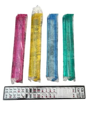 Conjunto de Mahjong 80 azulejos e 4 racks com empurradores acrílico colorido. Azulejos e racks de Mahjong - Imagem 1 de 4