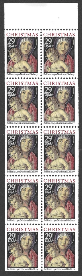 US Scott #2710a  29c Madonna & Child MNH booklet pane of 10 from booklet - 1992 - Image 1 of 1