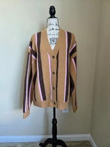 Stine Goya alpaca blend cardigan womens L cocoa stripes - Picture 1 of 11