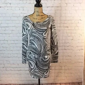 Dotti Dress Black & White Paisley Pattern Bodycon Scoop Back Large - Picture 1 of 6