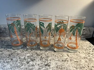 Vintage Tom Collins Glasses With Palm Trees And Sailboats, Set Of 5 - Bild 1 von 6