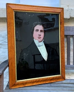 Maravilloso retrato de vidrio de la escuela primitiva del período georgiano del siglo XIX - Imagen 1 de 6