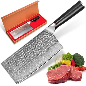 Meat Cleaver 7In Damascus Cooking Knife Kitchen Knife G10 Ergonomic Handle Knife - Picture 1 of 10