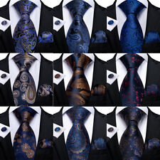 Mens Necktie Black Blue Paisley Silk Tie Set Pocket Square Cufflinks Wedding New
