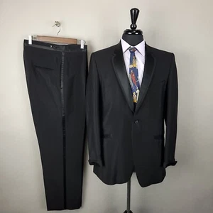 Vintage After Six Tuxedo Mens 41L Black Wool Satin Trim 2pc Formal Wedding 60s - Picture 1 of 21