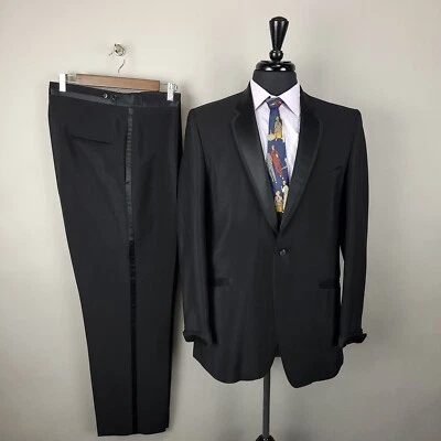 Esmoquin vintage After Six para hombre 41L negro lana satinado ribete 2 piezas boda formal años 60 Foto 1 de 4