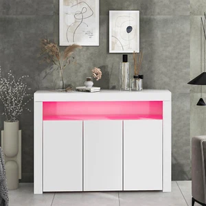 Sideboard mit LED-Leuchten Kommode Wohnzimmer Schrank Anrichte Weiß Hochglanz - Bild 1 von 10