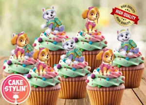 30 x Paw Patrol Stand Up Cupcake Toppers Edible Wafer Card Cake SKYE & EVEREST - Picture 1 of 2