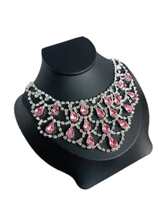KETTE  Statement Collier Rosa/Klar Netz Aluminium Modeschmuck  - Bild 1 von 2