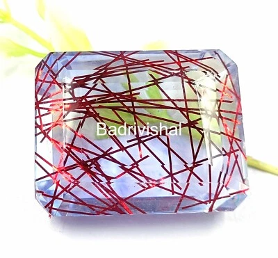 Top Quality Rutilated Quartz Certified 150 Ct Emerald Cut Bi-Color Gemstone 4JUI - Image 1 of 4