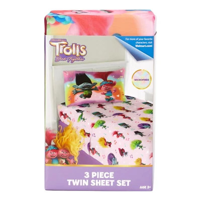 Lençóis duplos Trolls' World Tour "Bandtastic" 3 peças com fronha reversível - Imagem 1 de 4
