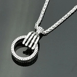 Edelstahl Herren Kette Halskette mit 3D Anhänger Teufelshand Ring Teufel Hand - Bild 1 von 5