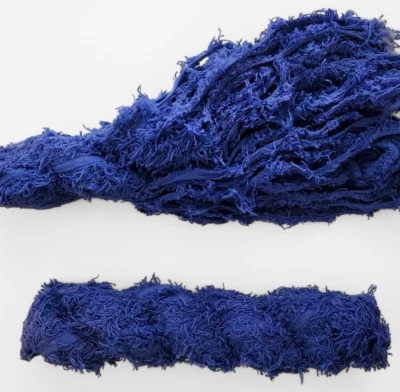 cobalt cotton fuzz ribbon, frizzy edge fibre, macrame weaving textile dark blue - image 1 of 4
