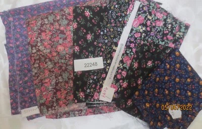 4 yards of 7 cuts  Quilters Crafters Cotton Calico fabric Blue Purple Flowers - Image 1 of 4