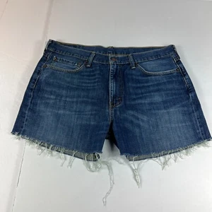 Levi's Jean Shorts Men 36 514 Slim Blue Fade Whiskers Cut Off Cotton Denim Jorts - Picture 1 of 18