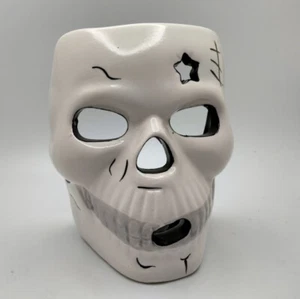 Skelett Kopf Kerzenhalter weiß Teelicht kleine Kerze Keramik - Bild 1 von 8