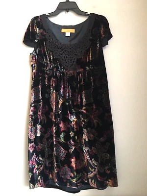 Vestido Cynthia Steffe Seda Terciopelo Burnout Mujer 12 Negro Floral Brillo Crochet Nec Foto 1 de 4