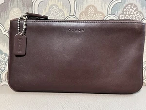 Vintage Coach Small Flat Cosmetic Case 6990 Brown Skinny Pouch Zip Wallet - Picture 1 of 11