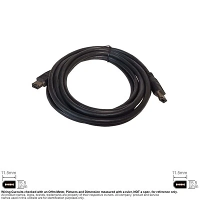 Cable Firewire IEEE 1394 400Mbps 6-Pin Male Male Black 10FT #145729 - Image 1 of 2