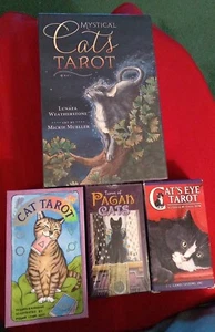 Mystische Katzen Tarot Set, Katzen & Katzenaugen Tarot, Tarot heidnischer Katzen, 4 NEU - Bild 1 von 8