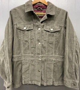 Eddie Bauer Jacket Women L Olive Green Gray Corduroy Button Down Pockets Preppy - Picture 1 of 10