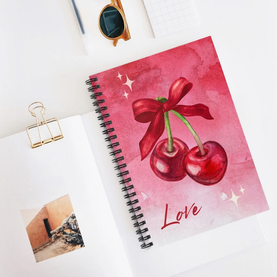 Cherry Ribbon Love Spiral Notebook | Ruled Journal - Image 1 of 1