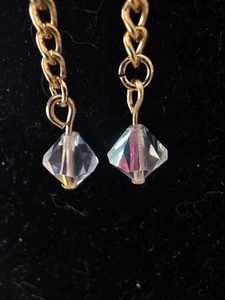 Princess Rhondell AB Crystal Dangling Chains Goldp. Shield Leverback Earrings  - Picture 1 of 5