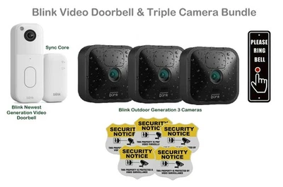 Blink Video Doorbell + Sync + 3 Outdoor Cameras + Doorbell Sign + 5 CCTV Warning - Image 1 of 4
