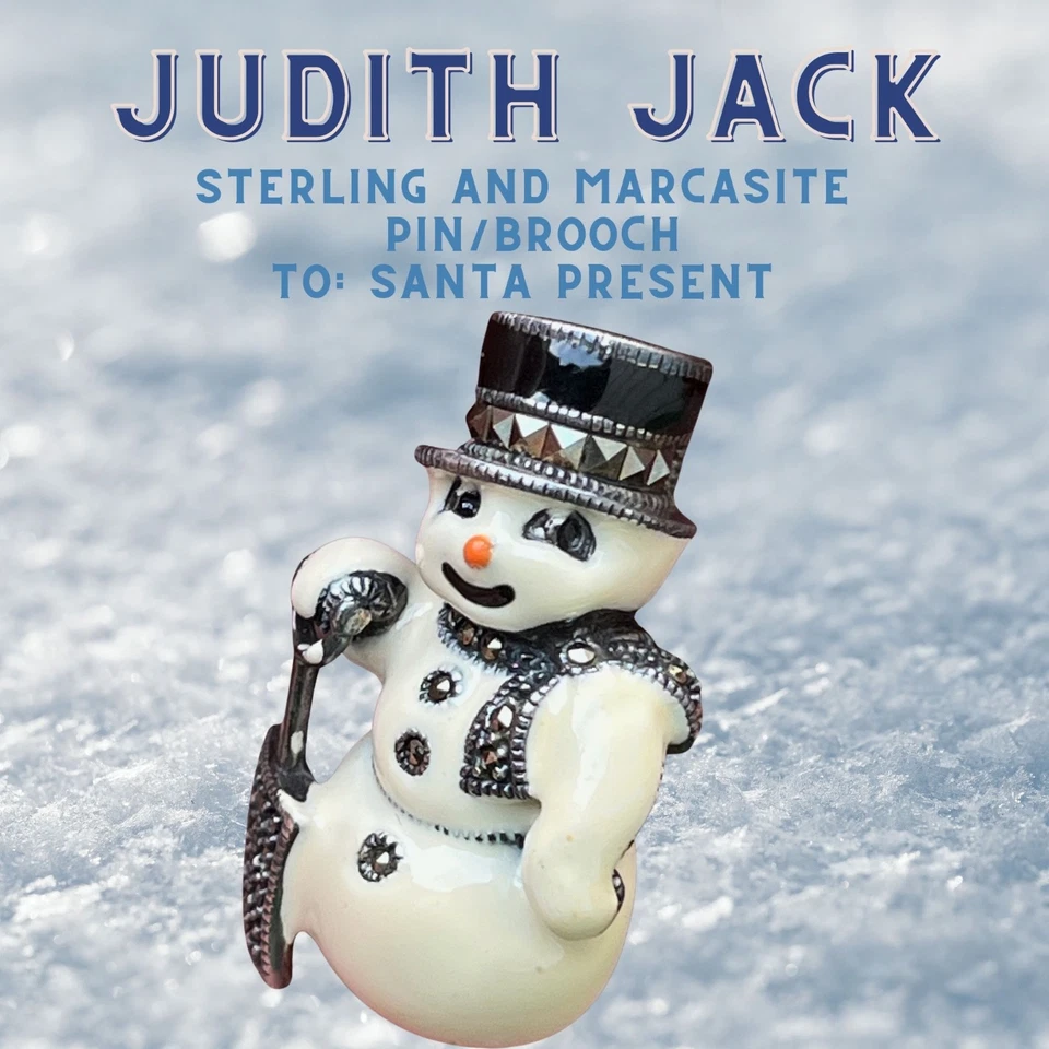 Judith Jack Sterling Silver Enamel Snowman Marcasite Brooch  - Image 1 of 4
