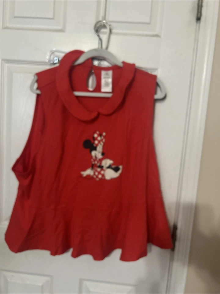 Camiseta sin mangas Disney Parks 3X para mujer con volantes roja blanca negra Minnie Mouse Foto 1 de 4