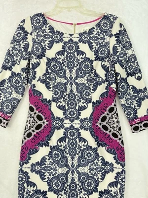 Vestido Eliza J 6 Funda Floral Azul Rosa Elastizado Manga 3/4 Lápiz Elástico Foto 1 de 4