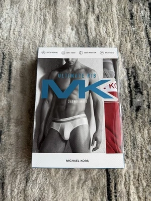Michael Kors Ultimate Rib Pack of 2 Gray And Red Lo Rise Briefs Size M - Image 1 of 4