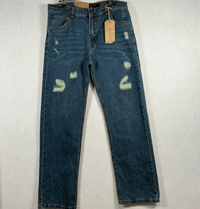 Ring of Fire Boys Relaxed Med Wash Distressed Blaze Jeans Size 20 NWT - Picture 1 of 15