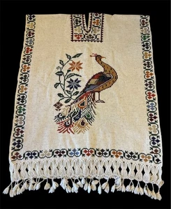 Vintage handgefertigter mexikanischer bestickter Kreuzstich Pfau Poncho Mexiko Einheitsgröße - Bild 1 von 7