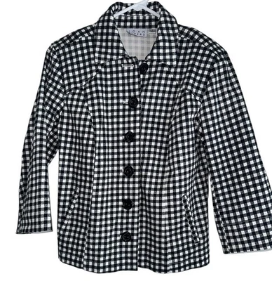 Chaqueta Blazer Joan Rivers Mujer Cuadros Guinga Talla S Negra Blanca Preppy Foto 1 de 4