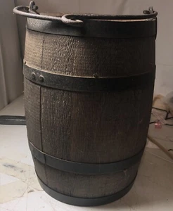 ATQ Wooden SHAKER SAP BUCKET or WELL BUCKET - OAK BARREL EUC Banded Staves - Picture 1 of 12