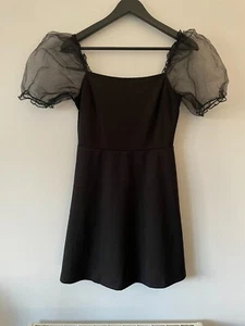 Missguided Black Organza Puff Sleeve Mini Dressm Size 8 Party LBD Prom Special - Picture 1 of 5