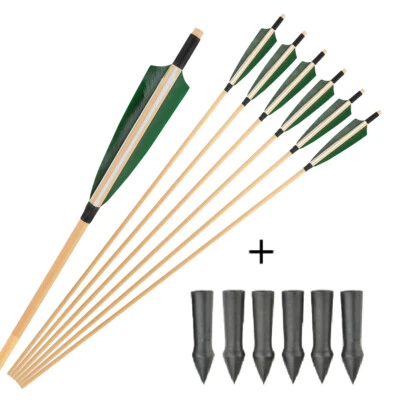 31.5" Traditional Wooden Arrow Shaft 65/100gr Arrowheads Longbow Archery Hunting - Image 1 of 4