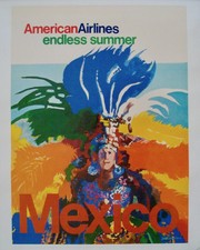 AMERICAN AIRLINES ENDLESS SUMMER MEXICO 71 Vintage Travel poster 15x20 NM LINEN