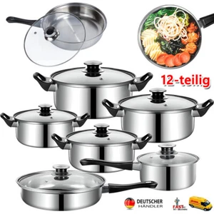 Topf Kochtopf Pfannen Set Topfset Mit Glasdeckel 12-teilig Edelstahl Induktion - Bild 1 von 18