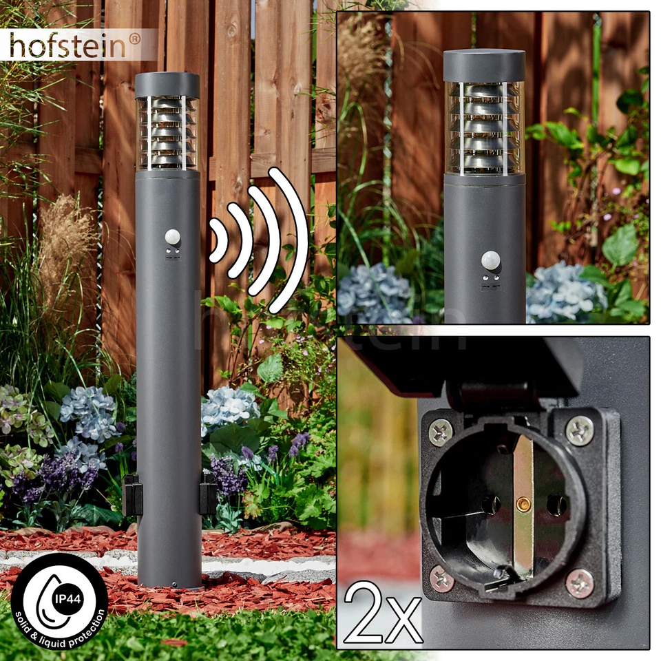 Außen Wege Lampe Anthrazit Bewegungsmelder Einfahrt Garten Leuchte 2 Steckdosen - Bild 1 von 4