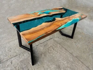 Epoxy Wooden River Table Top for Home Décor Live Edge Glow in Dark Wood - Picture 1 of 3