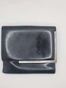 Vintage Gucci Black Patent Leather Bifold Wallet with Silver Bar Logo - Picture 1 of 10